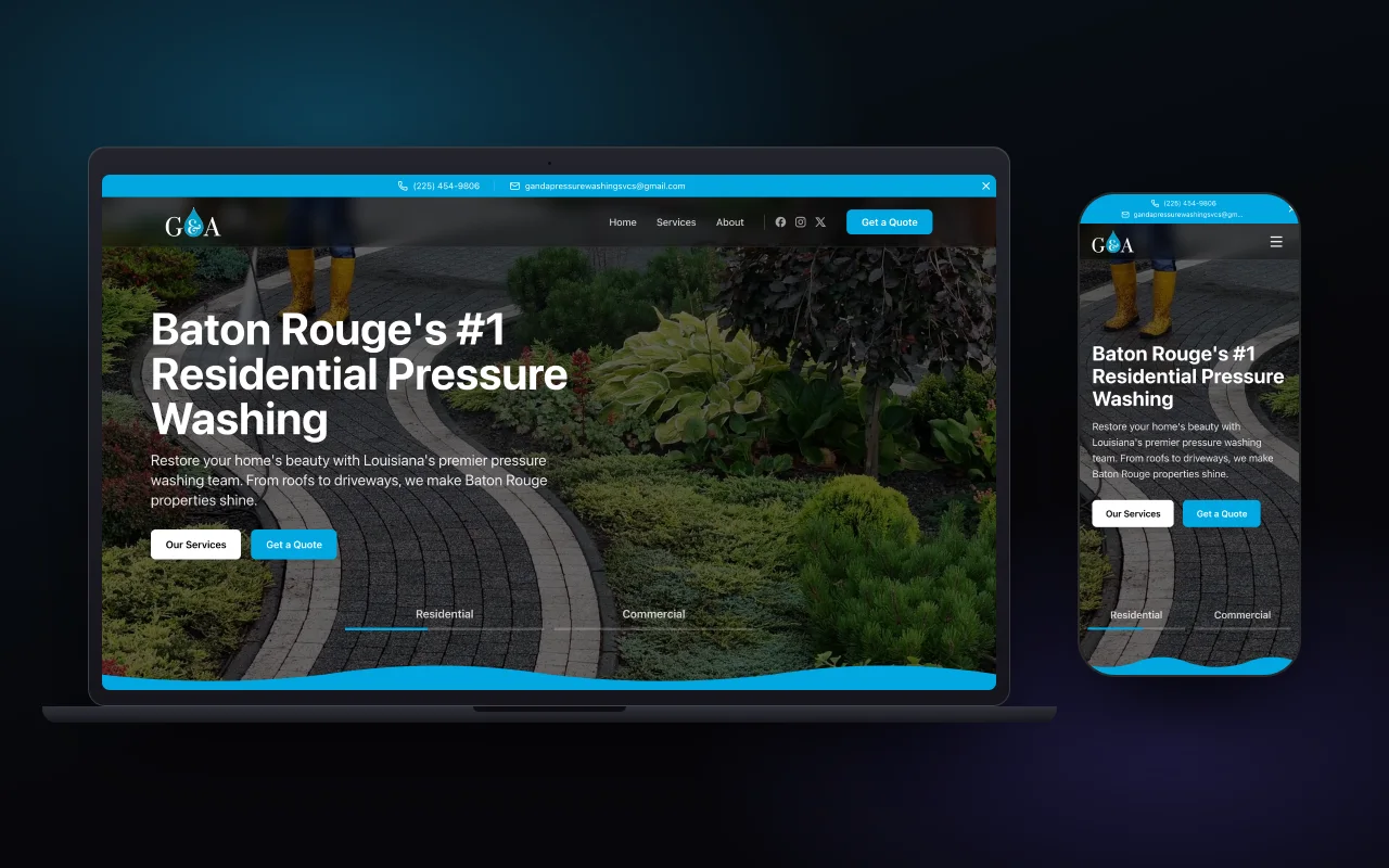 G&A Pressure Washing shown on a laptop and a phone
