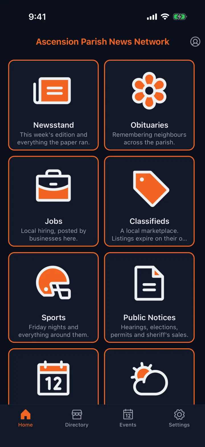 Ascension Parish News Network: Parish home, every section in one grid