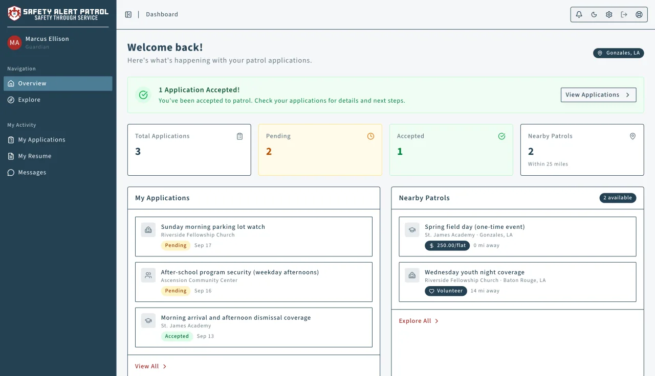 Safety Alert Patrol: Guardian dashboard