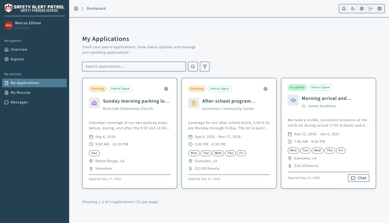 Safety Alert Patrol: Tracking your applications