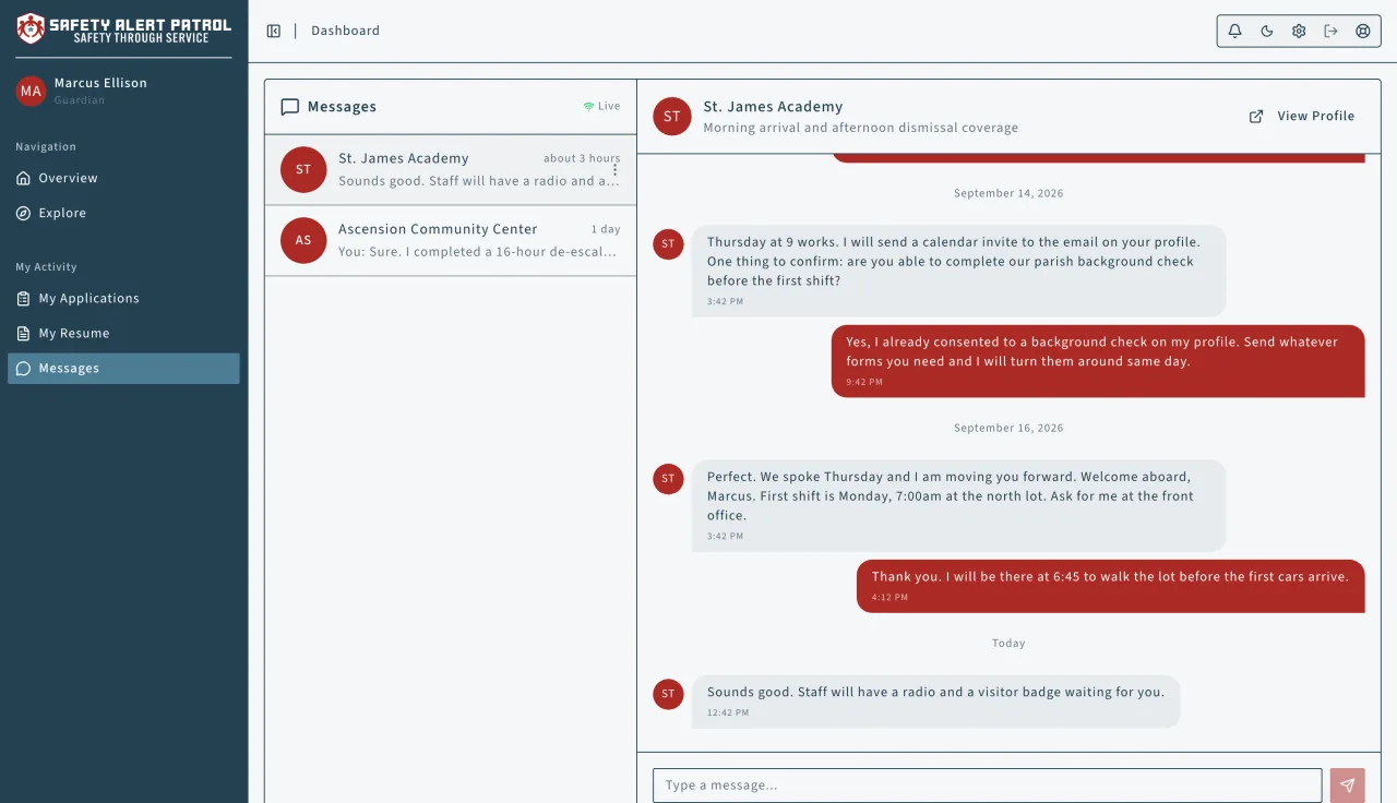 Safety Alert Patrol: Messaging an organization