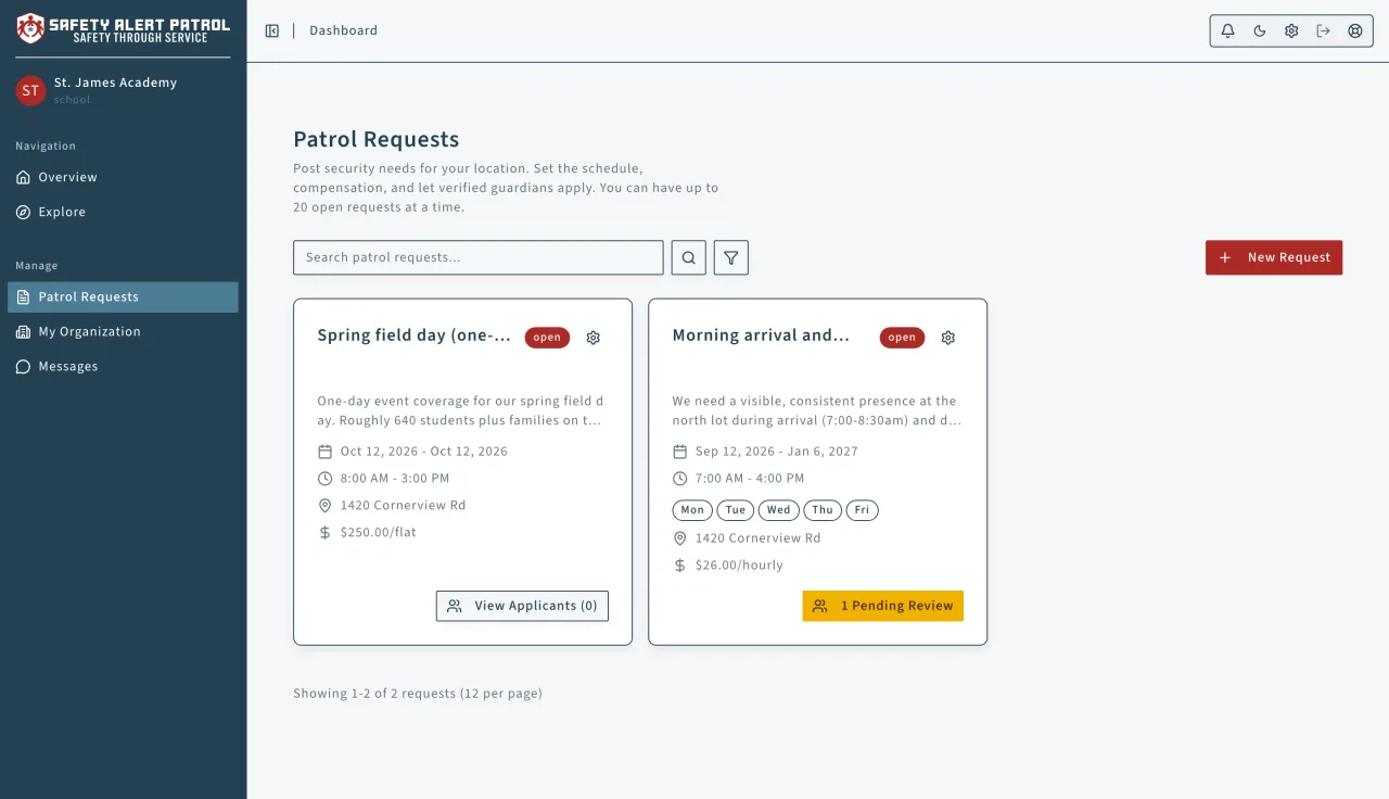 Safety Alert Patrol: Posting and managing patrol requests