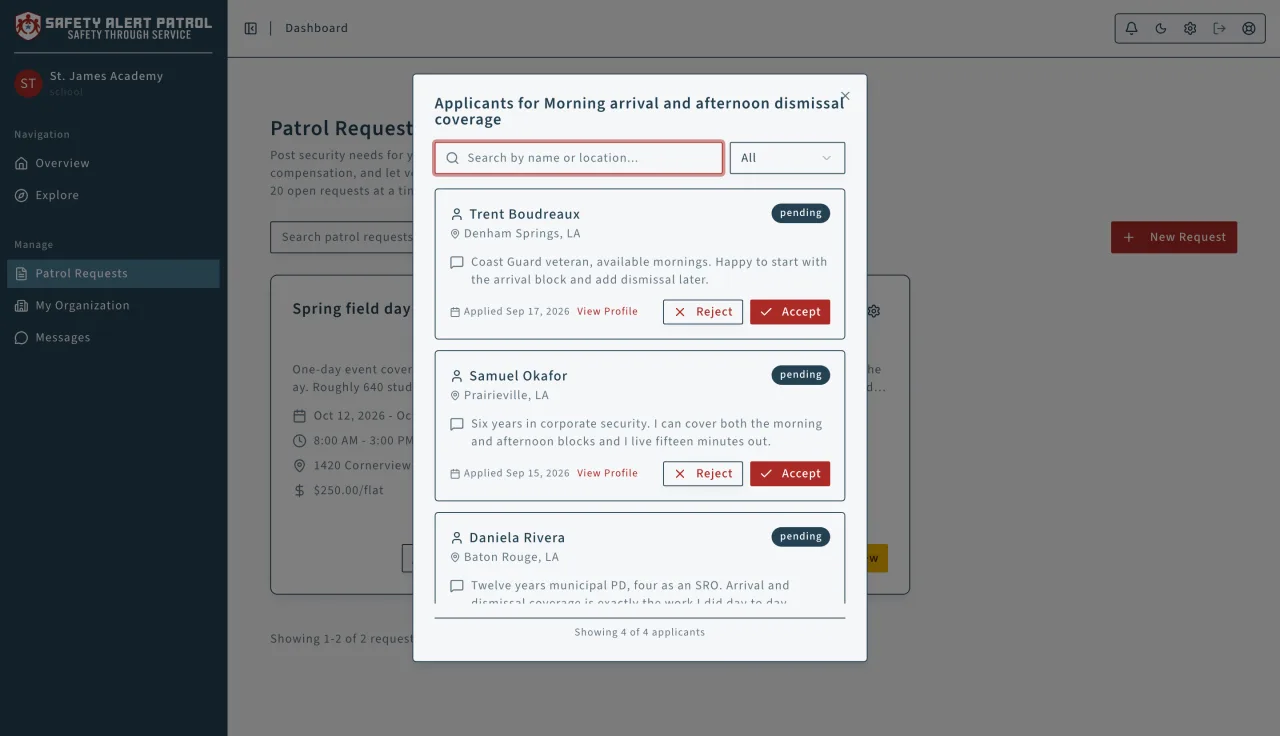 Safety Alert Patrol: Reviewing applicants